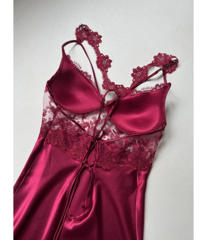 Imported™ Long Slit Silk Nighty Set (5 Pieces)