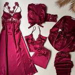 Imported™ Long Slit Silk Nighty Set (5 Pieces)