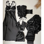 Imported™ Long Slit Silk Nighty Set (5 Pieces)