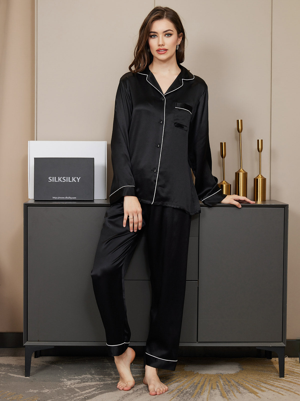 Imported™ Slit Silk Nightwear (2 Pieces)