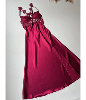Imported™ Long Slit Silk Nighty Set (5 Pieces)
