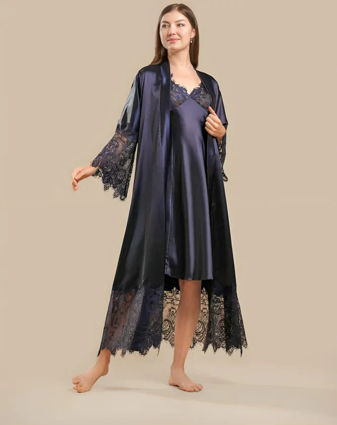 Imported™ Long Slit Silk Nighty Set (2 Pieces)