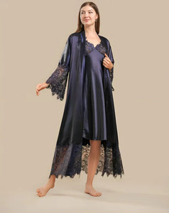 Imported™ Long Slit Silk Nighty Set (2 Pieces)