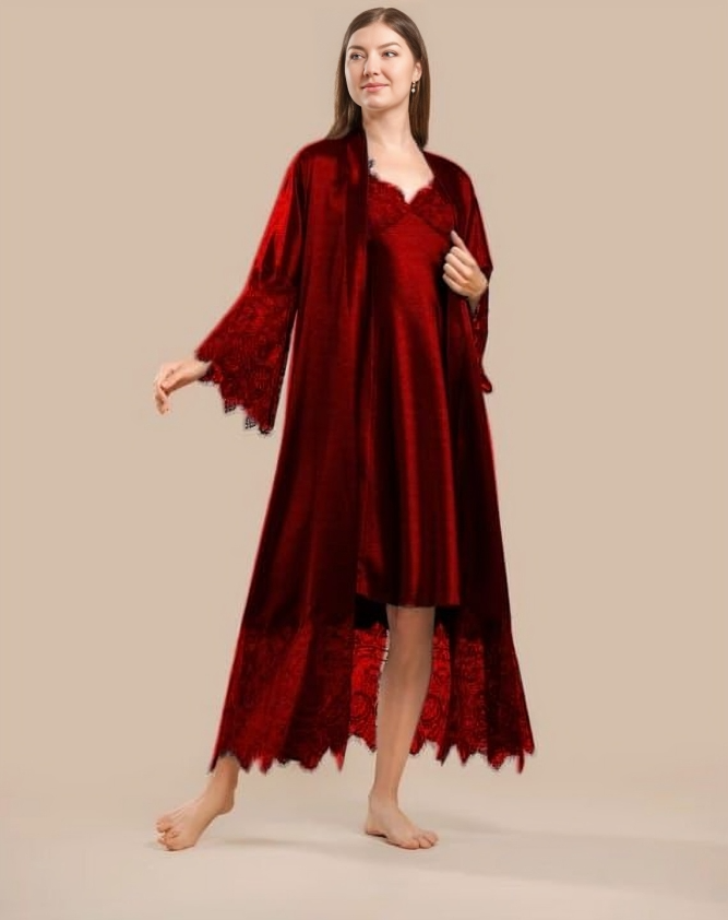 Imported™ Long Slit Silk Nighty Set (2 Pieces)