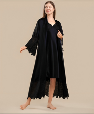 Imported™ Long Slit Silk Nighty Set (2 Pieces)