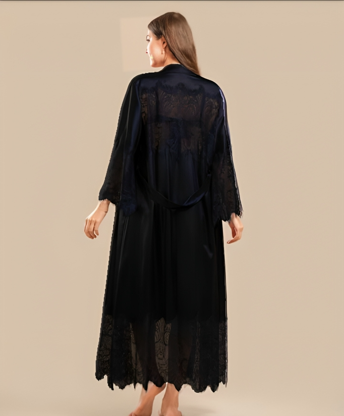 Imported™ Long Slit Silk Nighty Set (2 Pieces)